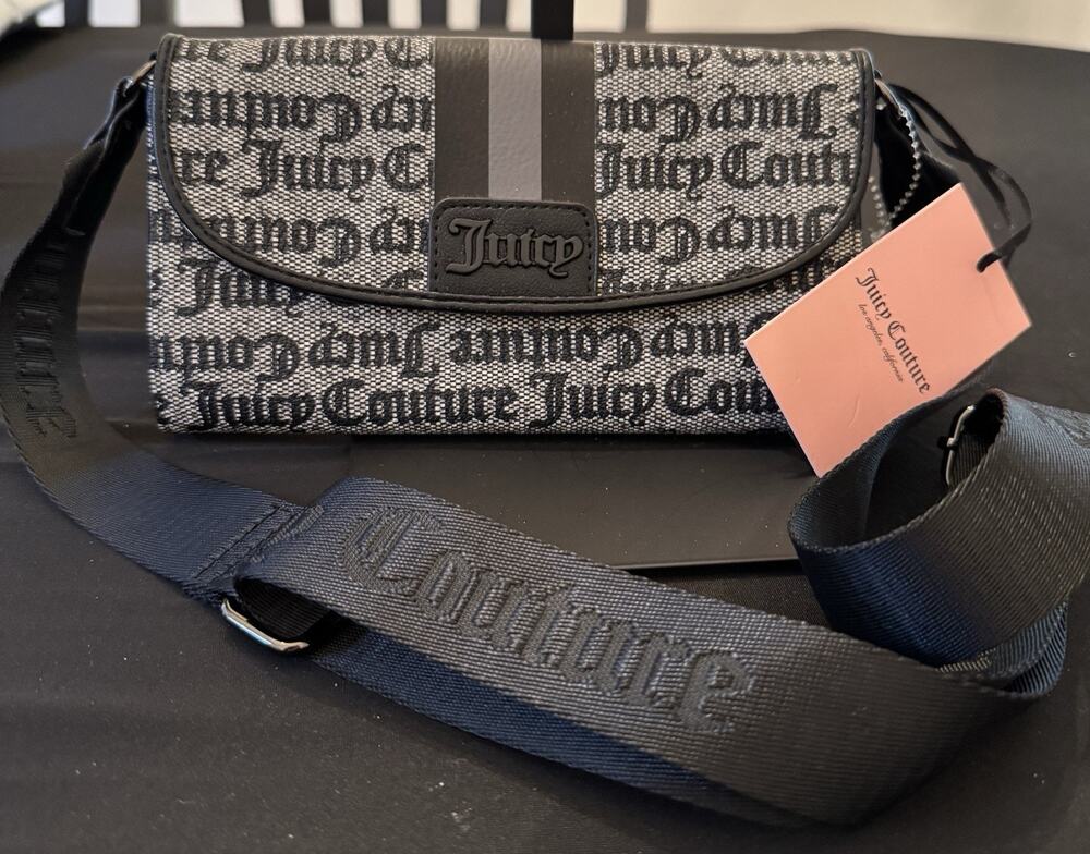 NWT Juicy Couture Monogram Black And Grey Crossbody Bag